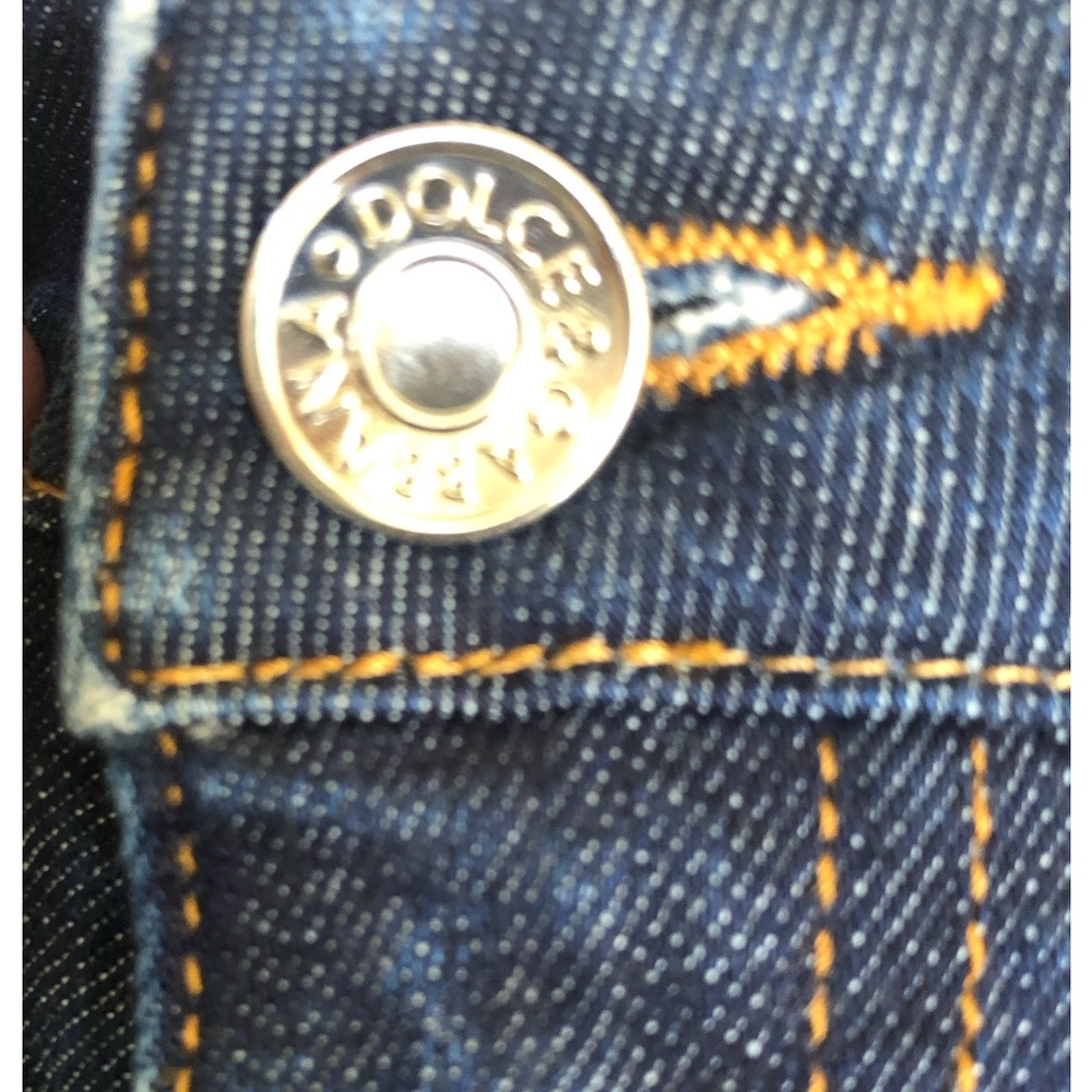 Dolce & Gabbana Dark Blue Skinny Queen Jeans with Yellow Script Patch. Size 38 - Picture 10 of 10